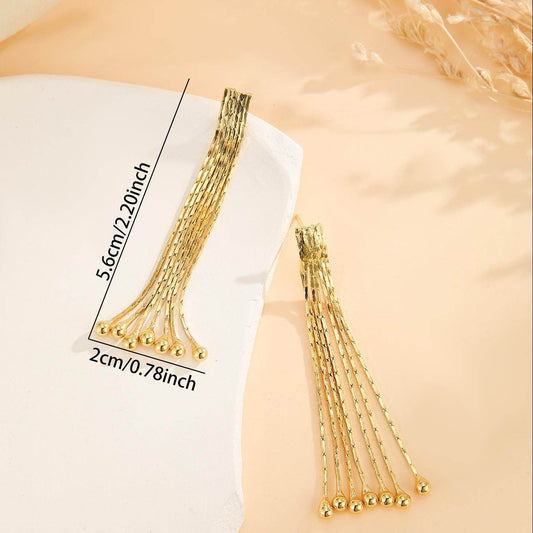 Elegant Gold Bead Tassel Earrings - Modern Design for Any Occasion - Buy Center