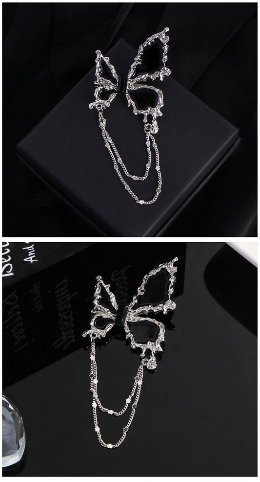 Buycenter Dark Butterfly Tassel Brooch - Elegant Alloy with Chains - Buy Center