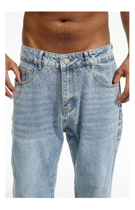 Buycenter Men's Vintage White Washed Straight Jeans - Light Blue Casual Style - Buy Center