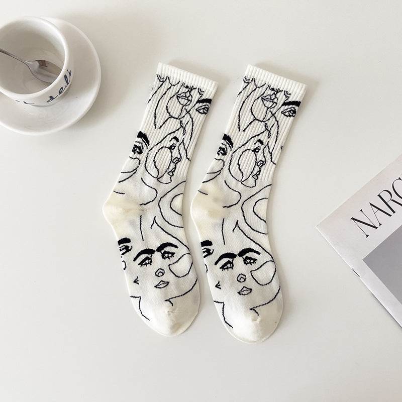 Boneless Suture Tube Socks - Trendy Abstract Lines, Free Size Comfort - Buy Center