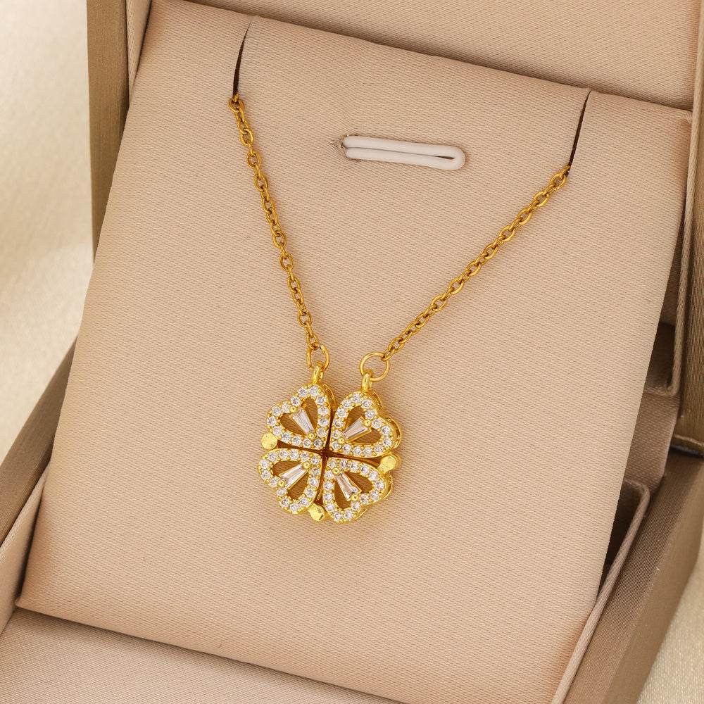 Fashionable Heart-Shaped Necklace - 4-in-1 Clover Design for Women - Buy Center