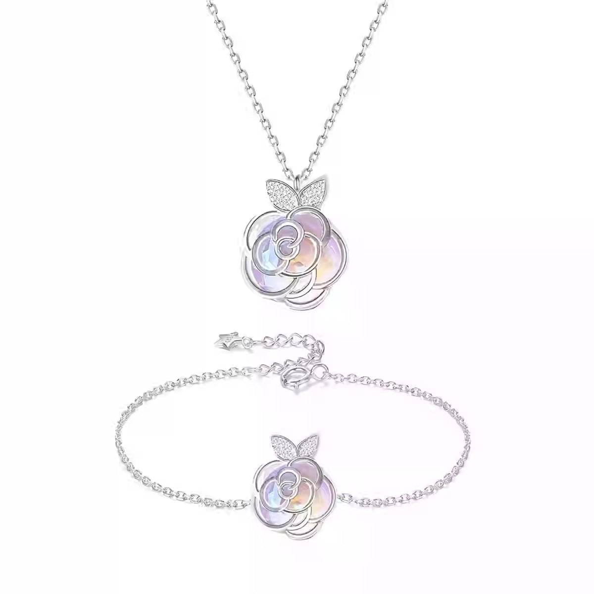 Camellia Flower Necklace & Bracelet Set - Elegant Bridal Jewelry 2025 - Buy Center