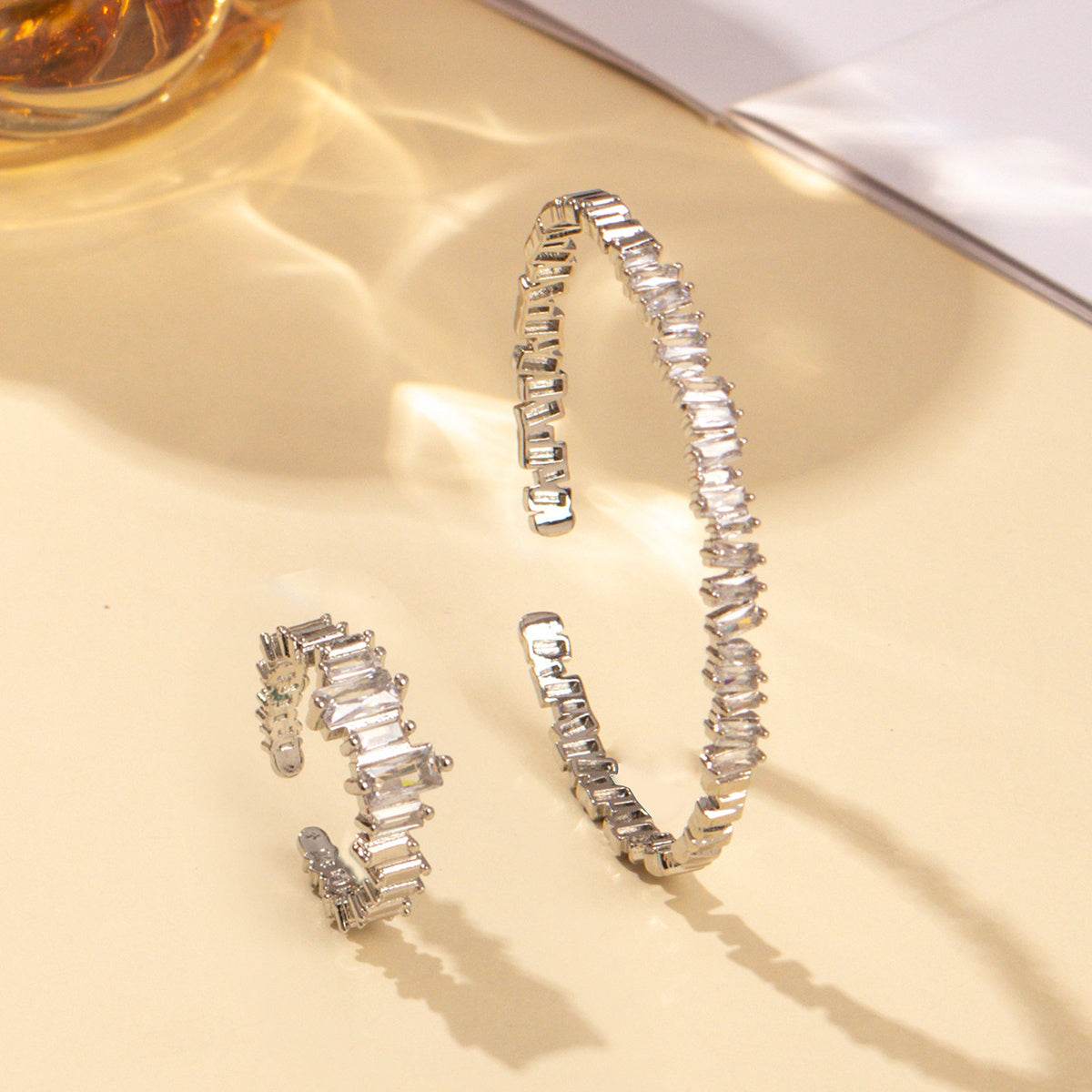Fashionable Women's Bracelet & Ring Set - Irregular Cubic Zirconia Design - Buy Center