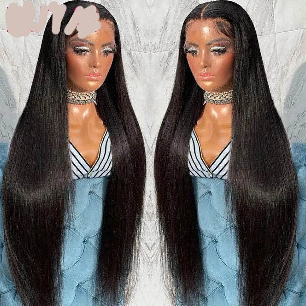 Real Human Hair Lace Wig Set - Medium Length Straight Black Wig - Buy Center