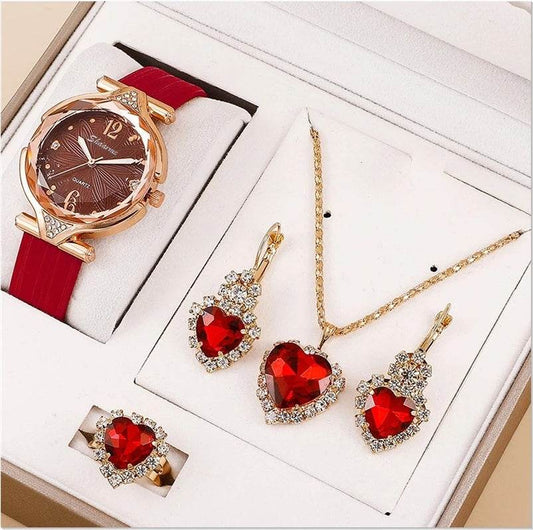 Elegant 6pcs Ladies Quartz Watch & Jewelry Set - Diamond Accessories - Buy Center