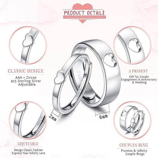 Women's Adjustable Silver Heart Shape Ring - Trendy & Elegant Design - Buy Center
