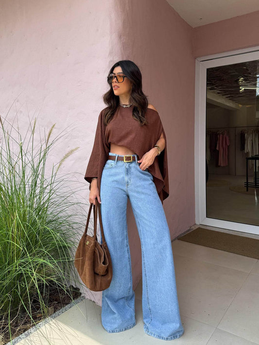 Elegant Off Shoulder Brown Crop Top - Stylish Daily & Vacation Wear - Buy Center