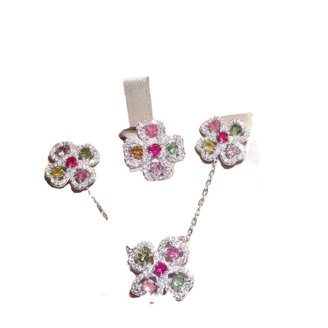 Buycenter S925 Silver Earring Ring Pendant Set - Natural Tourmaline Jewelry - Buy Center