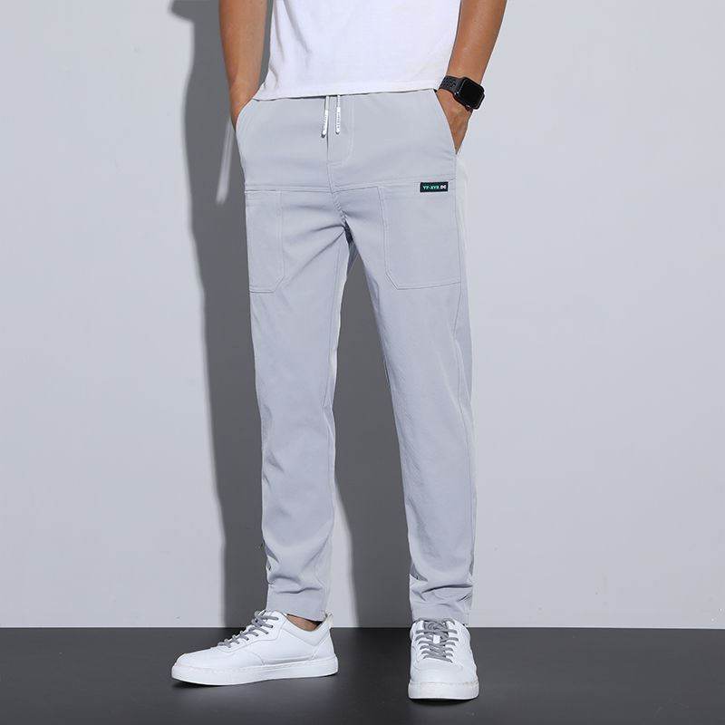 Casual Men's Ice Silk Pants - Elastic Waist, High Waist, Long Length - Buy Center