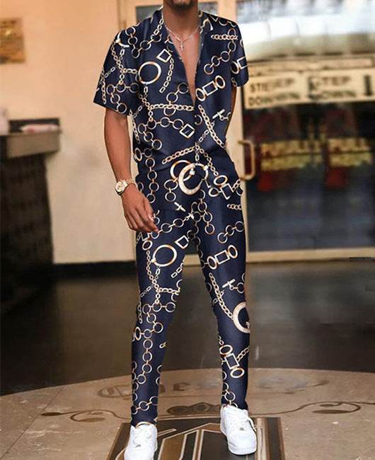 Buycenter 3D Printed Geometric Shirt and Trousers Suit - Stylish Cotton Blend - Buy Center