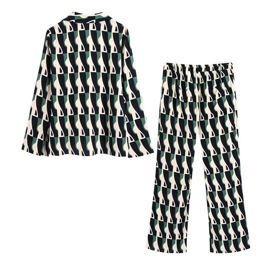 Stylish Men's Geometric Print Pants Suit - Comfortable Loose Blouse Set - Buy Center
