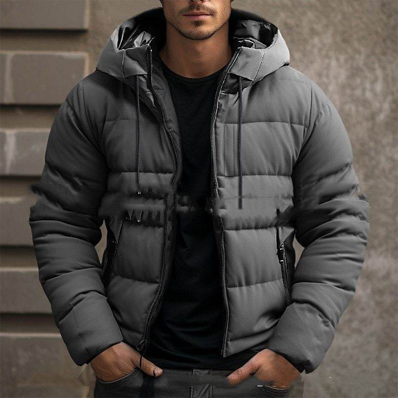Men's Hooded Down Jacket - Velvet Cotton, Stylish Solid Colors - Buy Center