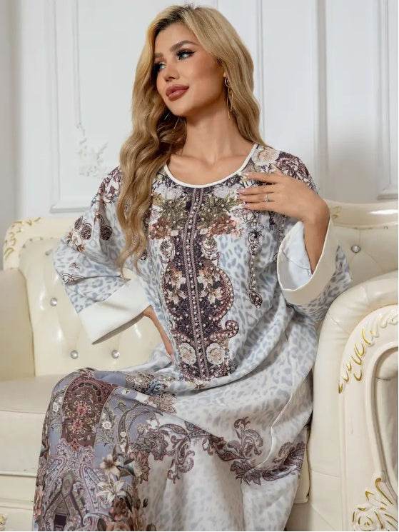 Buycenter Elegant Floral Print Abaya Dress - Long Sleeve for Ladies - Buy Center