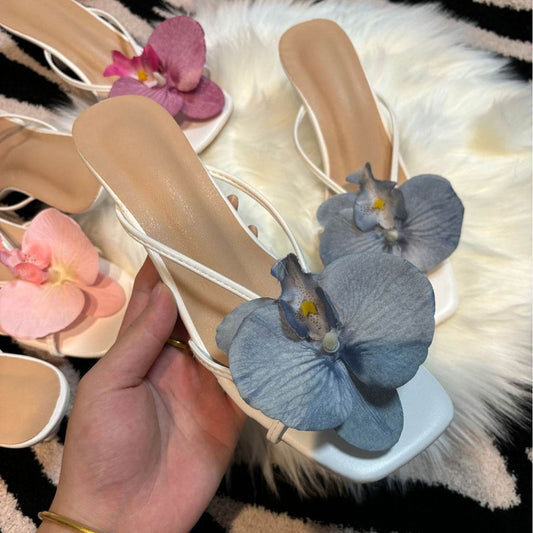 Stylish Flower Beach Slippers - Women's Square Toe Sandals in Pink & Blue - Buy Center