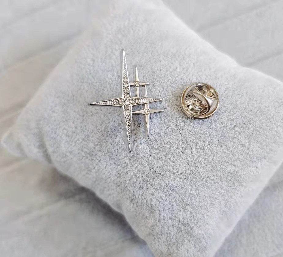 Buy Center Retro Camellia Zircon Brooch - Metallic Star Design Accessory - Buy Center