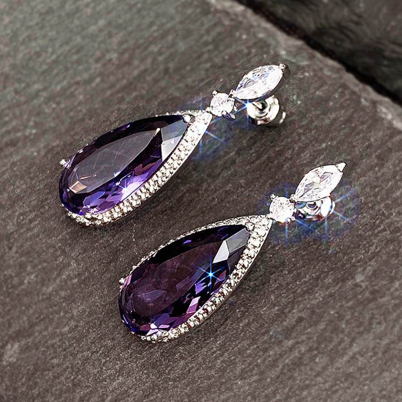 Buycenter Purple Zircon Bridal Earrings - Elegant Drop Shape Design - Buy Center
