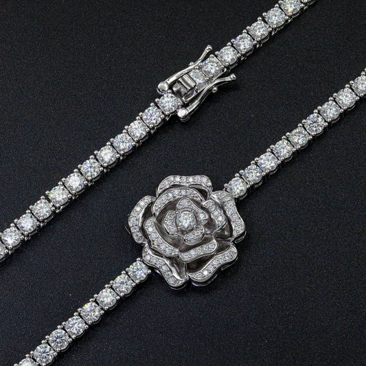 925 Silver Moissani Rose Necklace - Trendy Hip Hop Style Jewelry - Buy Center