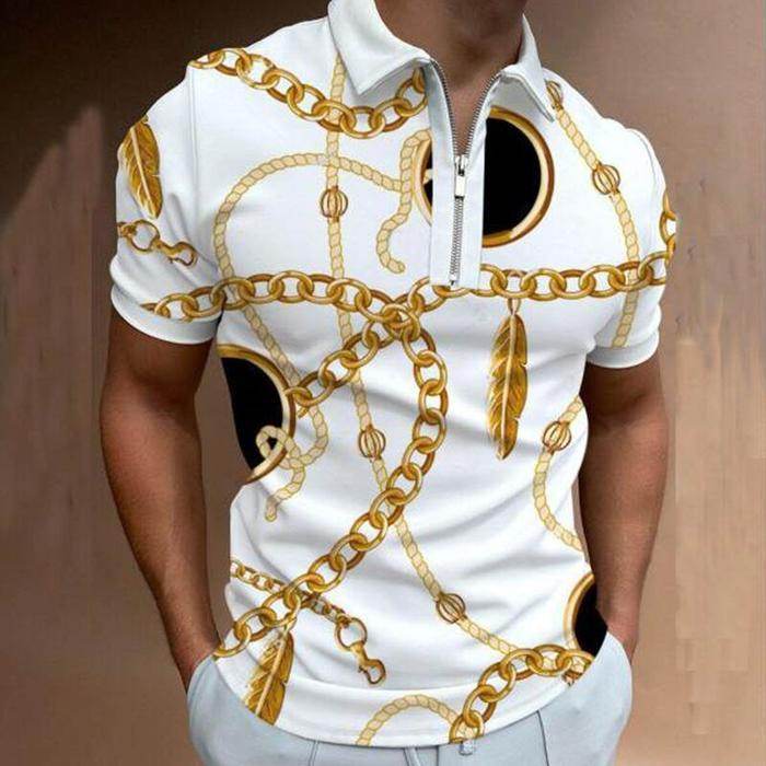 Trendy 3D Printed Zipper Pullover T-Shirt - Short Sleeve, Casual Style - Buy Center