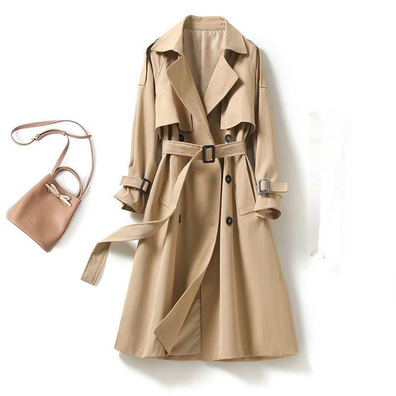 Women's Mid-Length Trench Coat - Slim Fit British Style for Elegance - Buy Center