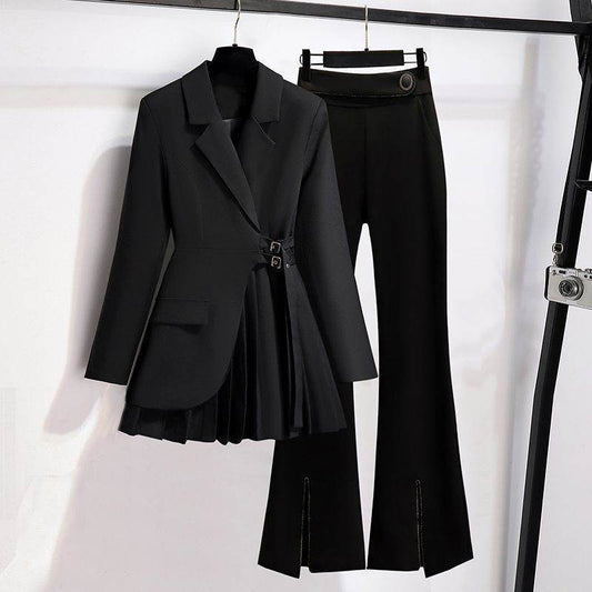 Graceful Khaki Suit Jacket & Black Pants Set - Trendy Women’s Fashion - Buy Center