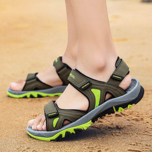 Buycenter Men's Leather Sandals - Breathable Beach Shoes, Extra-Large Fit - Buy Center