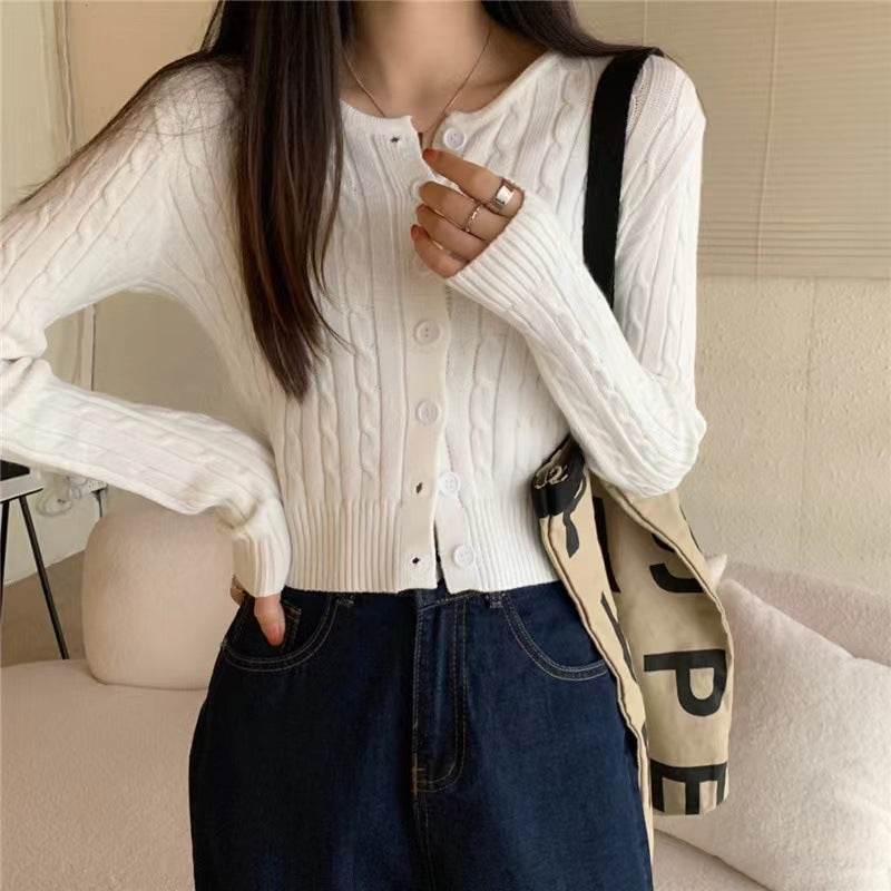 Buycenter Women's Knitted Cardigan - Short Sleeve, Twist Design Sweater - Buy Center