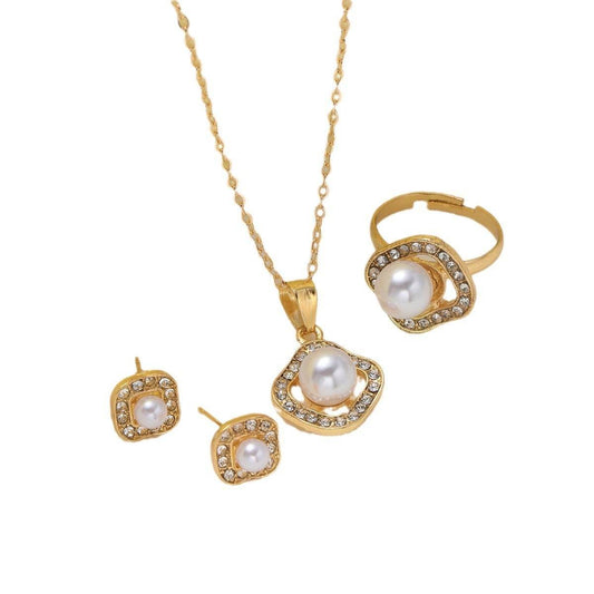 Elegant Rhinestone Pearl Square Necklace Set - Jewelry for Any Occasion - Buy Center