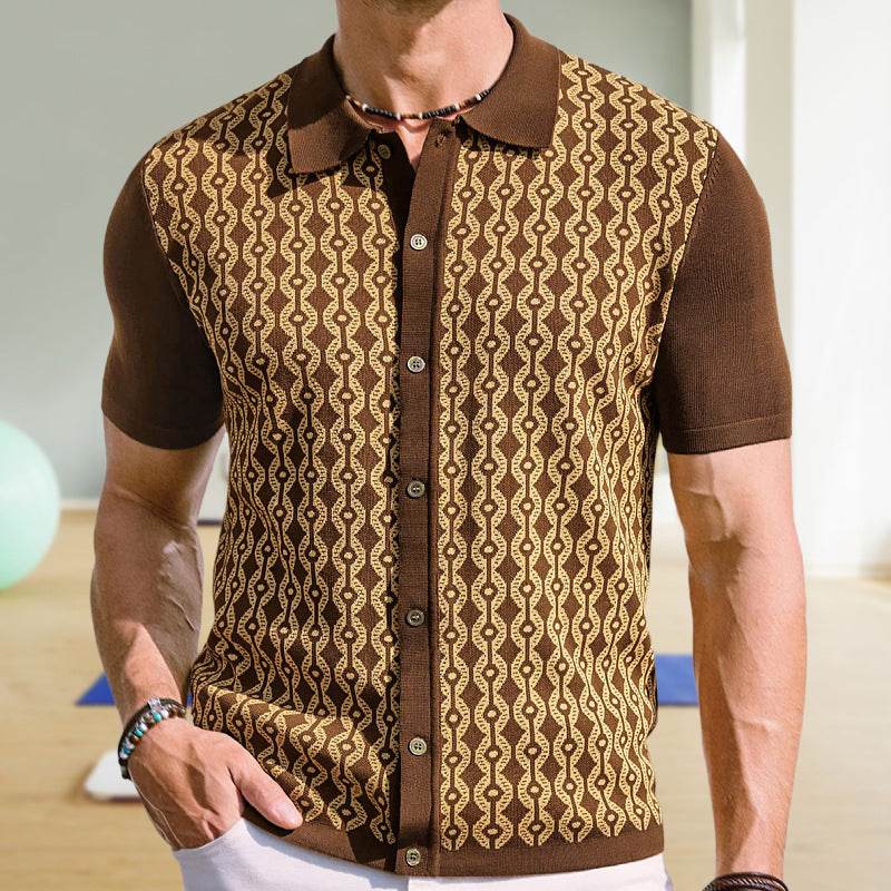 Summer Tencel Cardigan for Men - Short Sleeve Lapel Jacquard Style - Buy Center