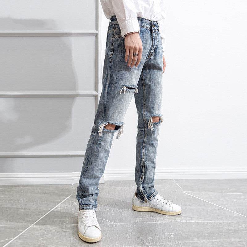 Hip Hop Trend Men's Zipper Jeans - Cotton, Mid Waist, Micro Elasticity - Buy Center