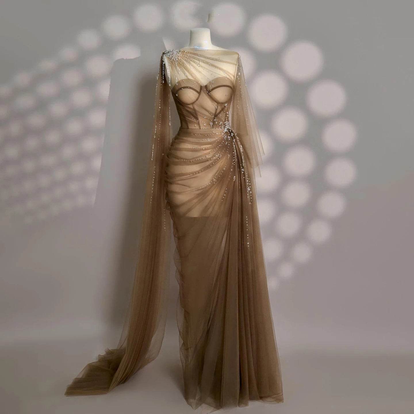 Sharon Said Elegant Black Evening Dress with Crystal Cape Sleeves - Buy Center