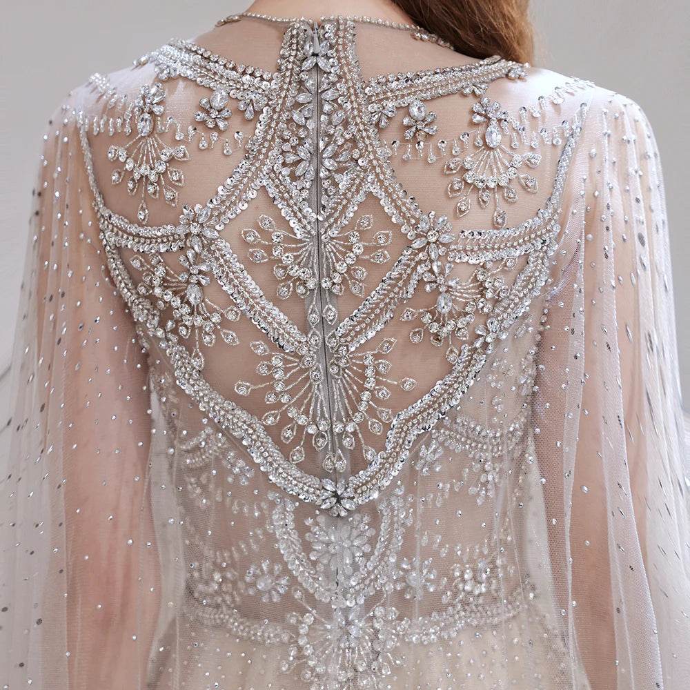 YOUXI Customized Elegant Evening Dress - Crystal Beaded Cape Gown - Buy Center
