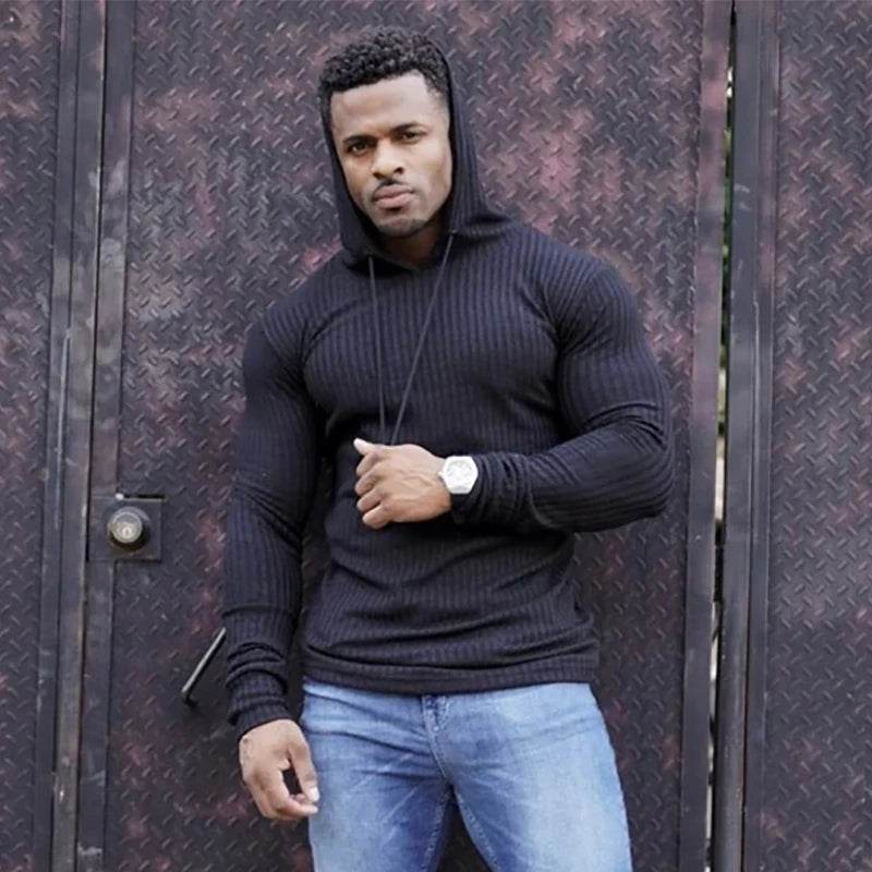 New Spring Fitness Hooded Sweaters Men Warm Turtleneck Sweaters Slim Fit Sports Pullover Men Sweater Gym Knitwear Pull Homme - Buy Center
