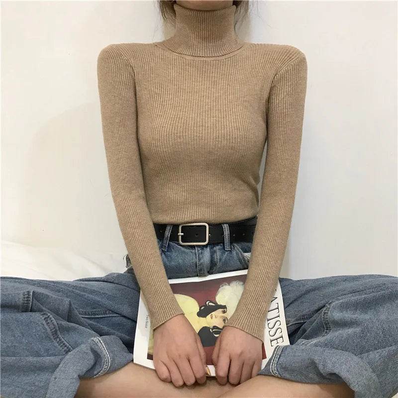 Women's Slim-Fit Turtleneck Sweater - Full Sleeve Casual Jumper - Buy Center