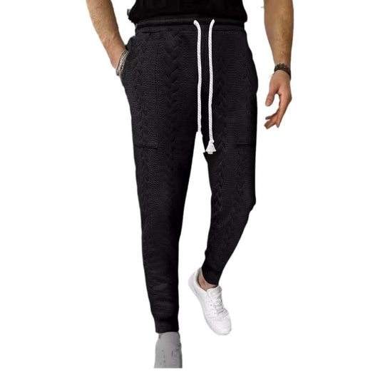 Men's Casual Solid Color Jacquard Drawstring Trousers - Stylish and Comfortable - Buy Center