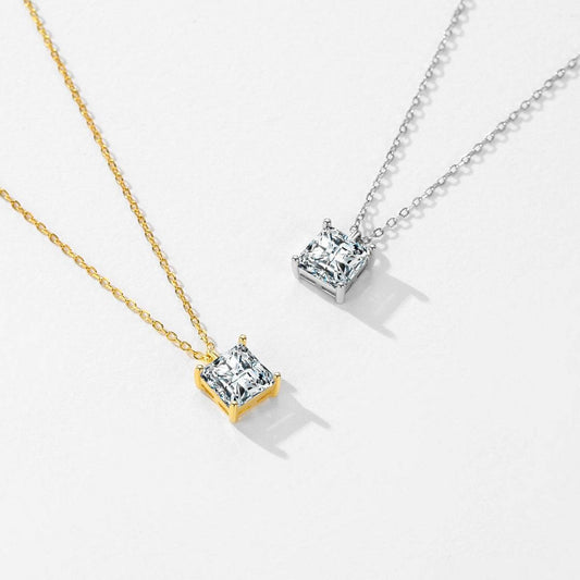 BuyCenter Sterling Silver Geometric Necklace - Shiny Square Zircon Pendant - Buy Center