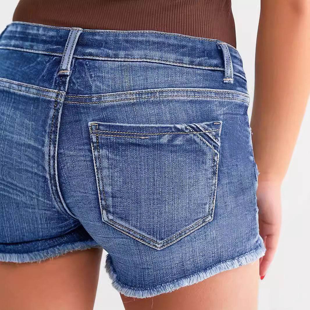 Buycenter Ladies Ripped Wadding Button Shorts - Street Fashion Denim - Buy Center
