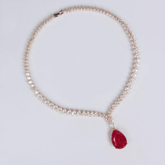 Buy Center Heart-Shaped Zircon Necklace & Tassel Earrings Jewelry Set - Buy Center