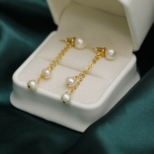 Natural Pearl Long Tassel Earrings - 14K Gold Accent, Korean Style - Buy Center