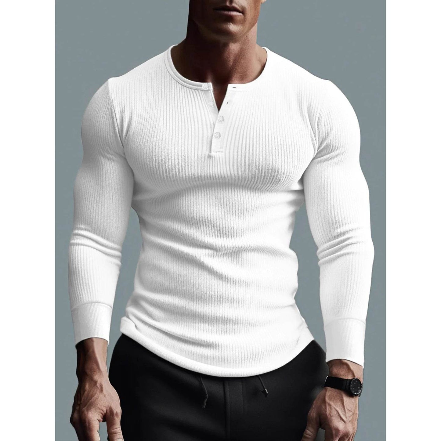 Men's Slim Fit Sports T-shirt - Long Sleeve Workout Top, Black & White - Buy Center