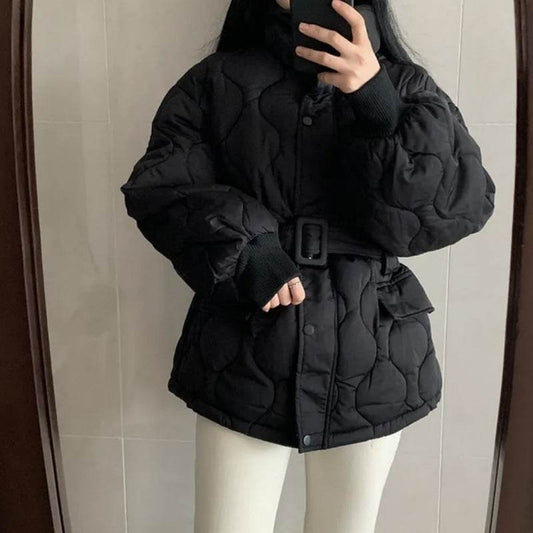 Women's Long Sleeve Cotton Coat - Stylish Padded Jacket in Black & White - Buy Center