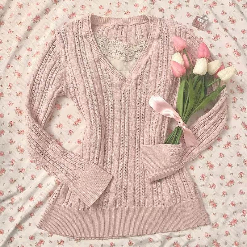 Gentle Pink Long Sleeve Sweater for Women - Stylish All-Match Layering - Buy Center