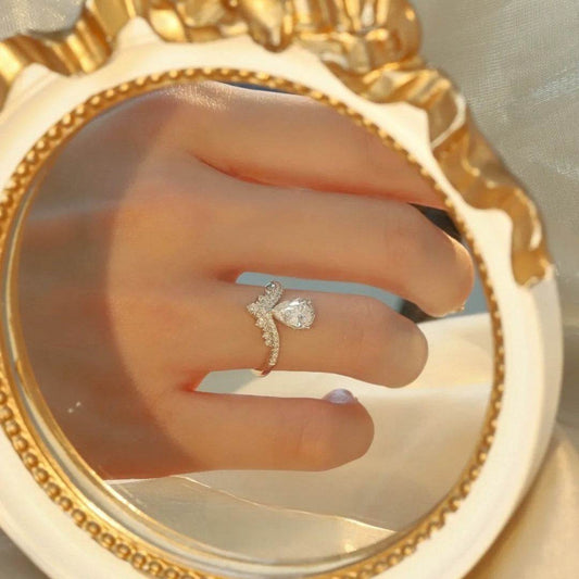 Buycenter Sterling Silver S925 Moissanite Water Drop Ring - Adjustable Size - Buy Center