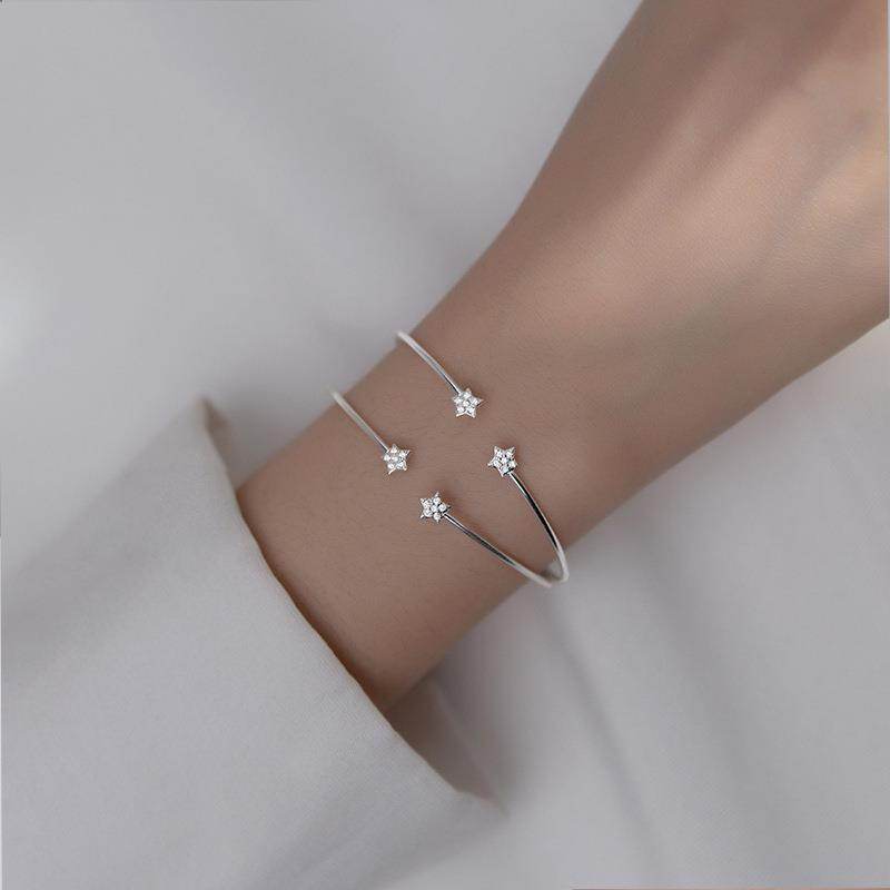 Buycenter S925 Silver Bracelet - Korean Style with Rhinestone Star - Buy Center