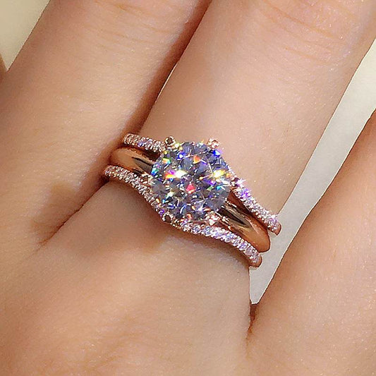 Buycenter Fashion Six-Claw Cubic Zirconia Ring - Elegant Rose Gold Design - Buy Center