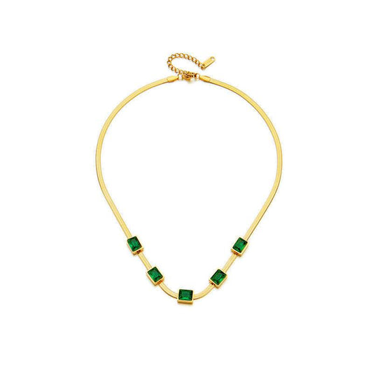 Elegant Green Zircon Titanium Steel Necklace & Bracelet Set for Women - Buy Center