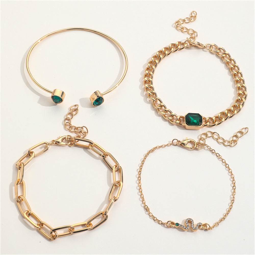 Buycenter Premium Green Diamond Snake Bracelet - Elegant 4-Piece Set - Buy Center