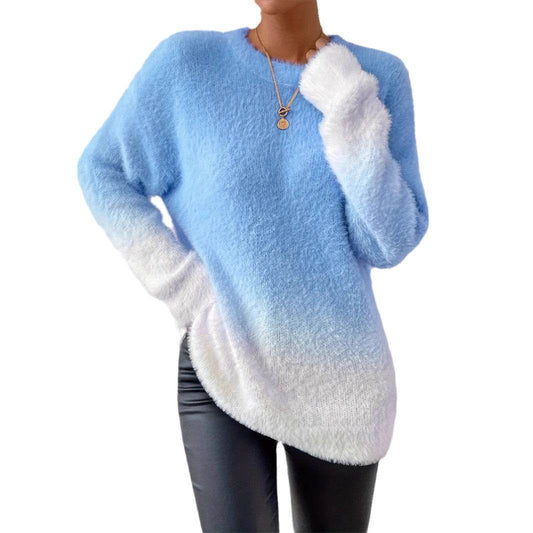 Buycenter Gradient Woolen Top - Fashion Round Neck Sweater in 3 Colors - Buy Center