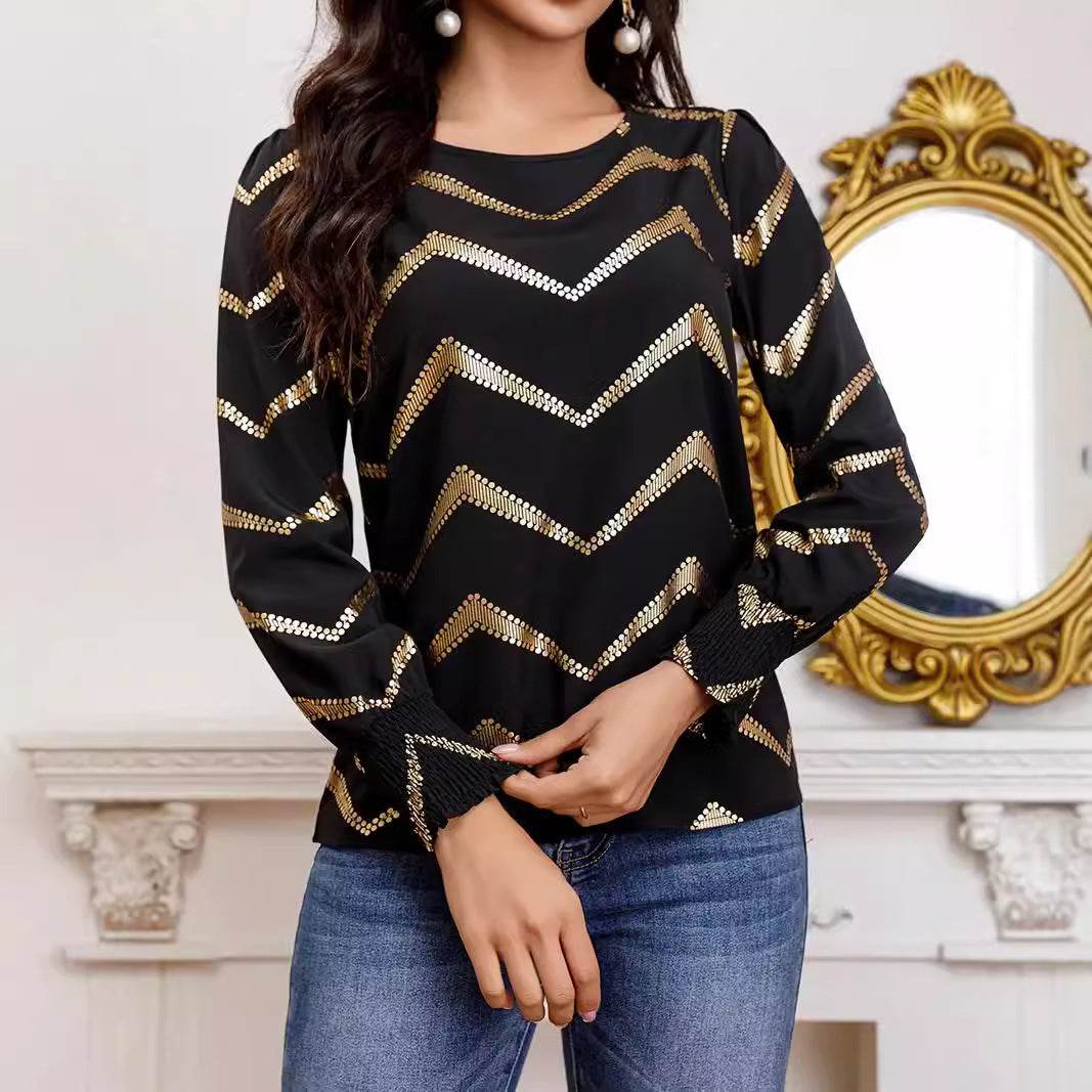 Buycenter Crew Neck Long Sleeve Shirt - Casual Pleating in Black - Buy Center
