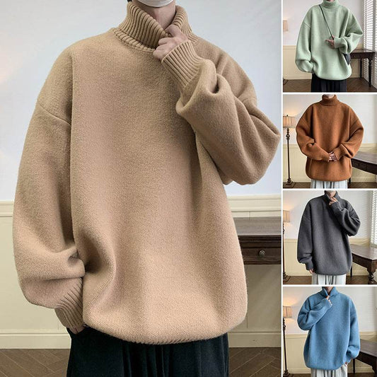 Solid Color Loose Pullover Sweater for Men - Comfy Long Sleeve Style - Buy Center