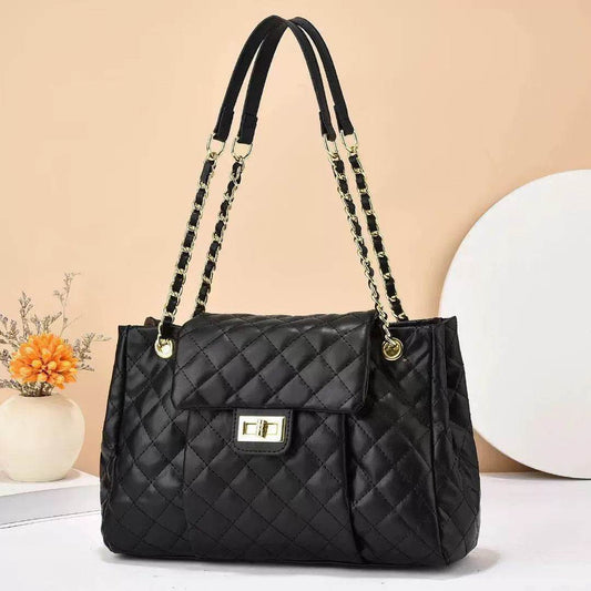 Women's Solid Color Chain Shoulder Bag - Elegant Embroidery & Large Capacity - Buy Center